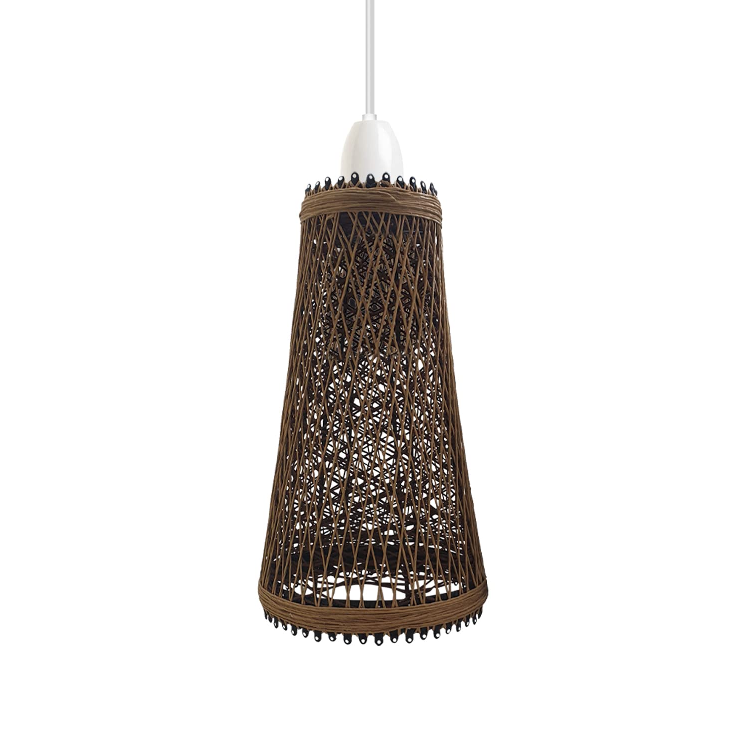 LEDSone Bamboo Rattan Wicker Handmade Lampshade Retro Industrial Ceiling Lighting Shade Hanging Pendant Shade Light Fixture for Kitchen Dining Room (4cm Hole Barrel Cage)
