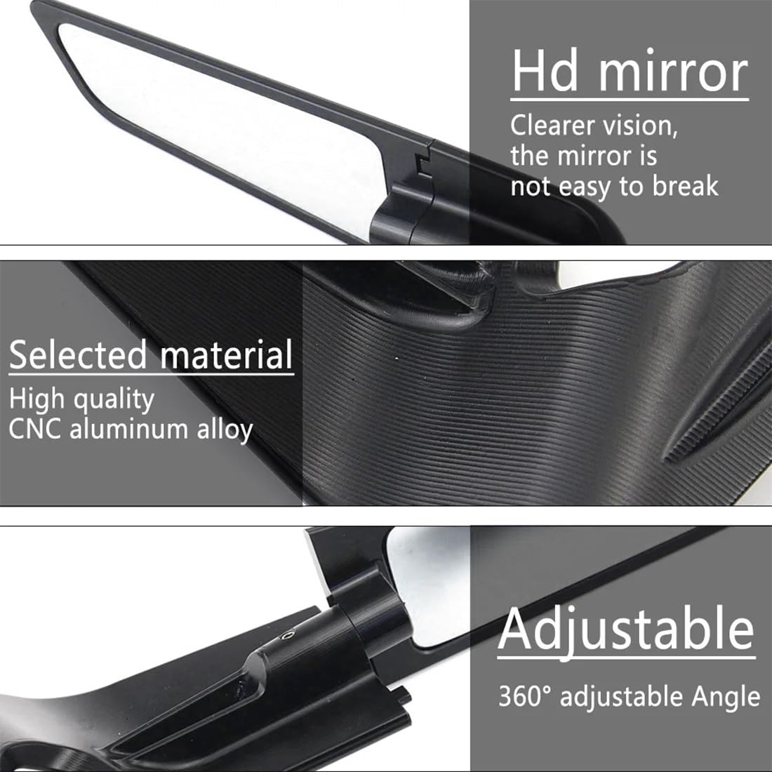 GXGM 1 Paire Rétroviseurs de guidon de moto réglables universels, retroviseur moto, rétroviseurs latéraux de moto, rétroviseurs latéraux Stealth Wind pour Z650 Z900 Z1000 Duke 390 790 1290 MT07 MT09