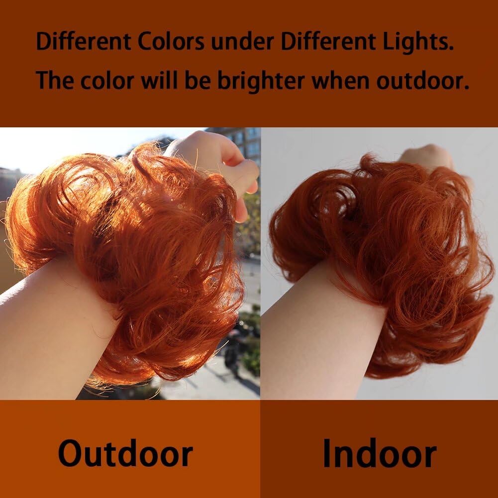 LaLuLoLi 2pcs/pack Copper Red Easy Hair Bun Extensions Wavy Curly Messy Buns Synthetic Chignon Hairpiece Hair Pieces Hair Updos for Women Girl - Image 2