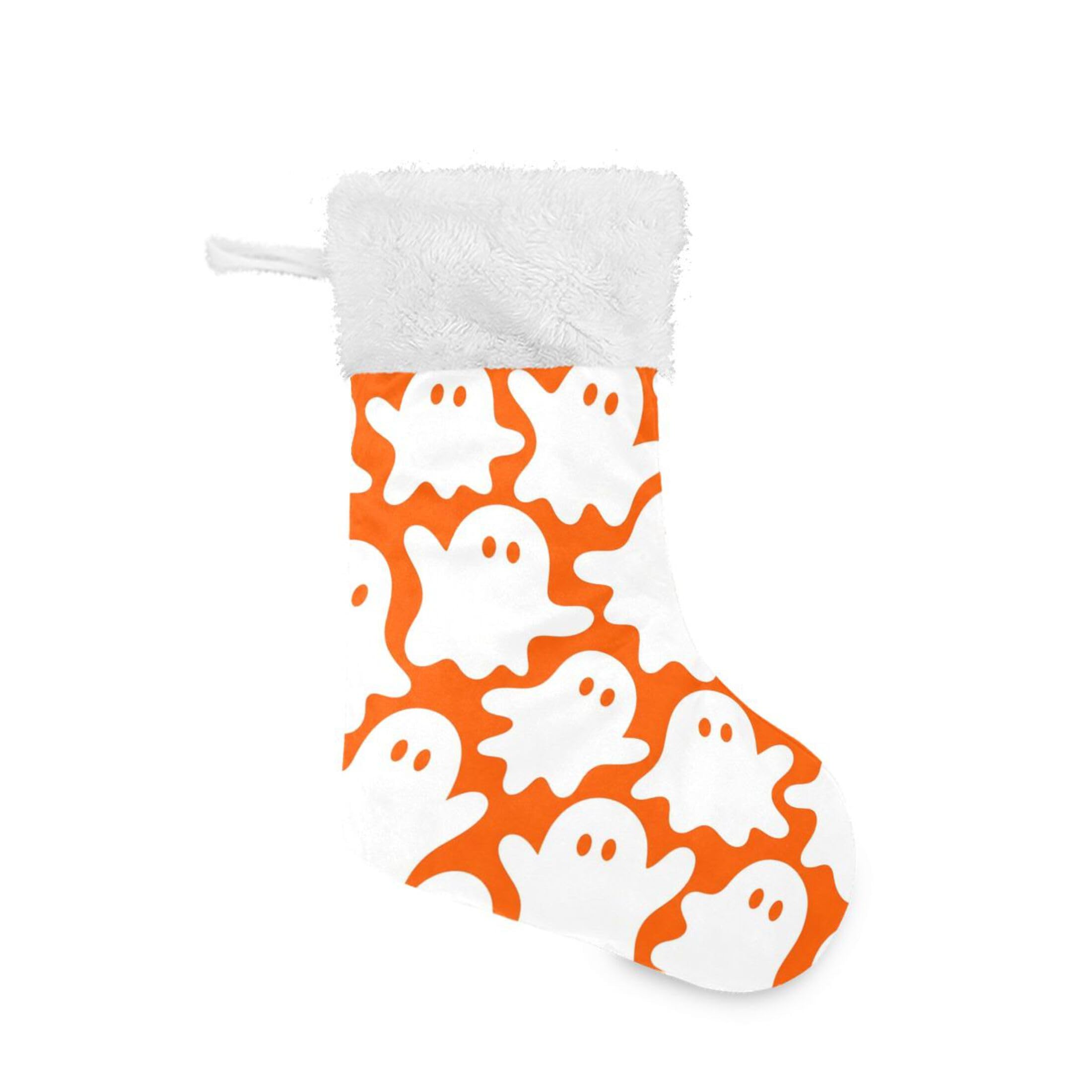Fuauuyl Ghosts Christmas Stocking 18 In Xmas Hanging Stocking with Plush Cuff for Family Holiday Party Fireplace Decorations, 1 Pack