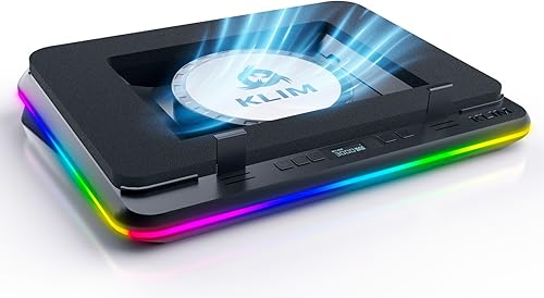 KLIM Turbofrost MAX - Almohadilla de refrigeración RGB para laptop, enfriador de laptop para juegos con potente turbofan XL, portátil de