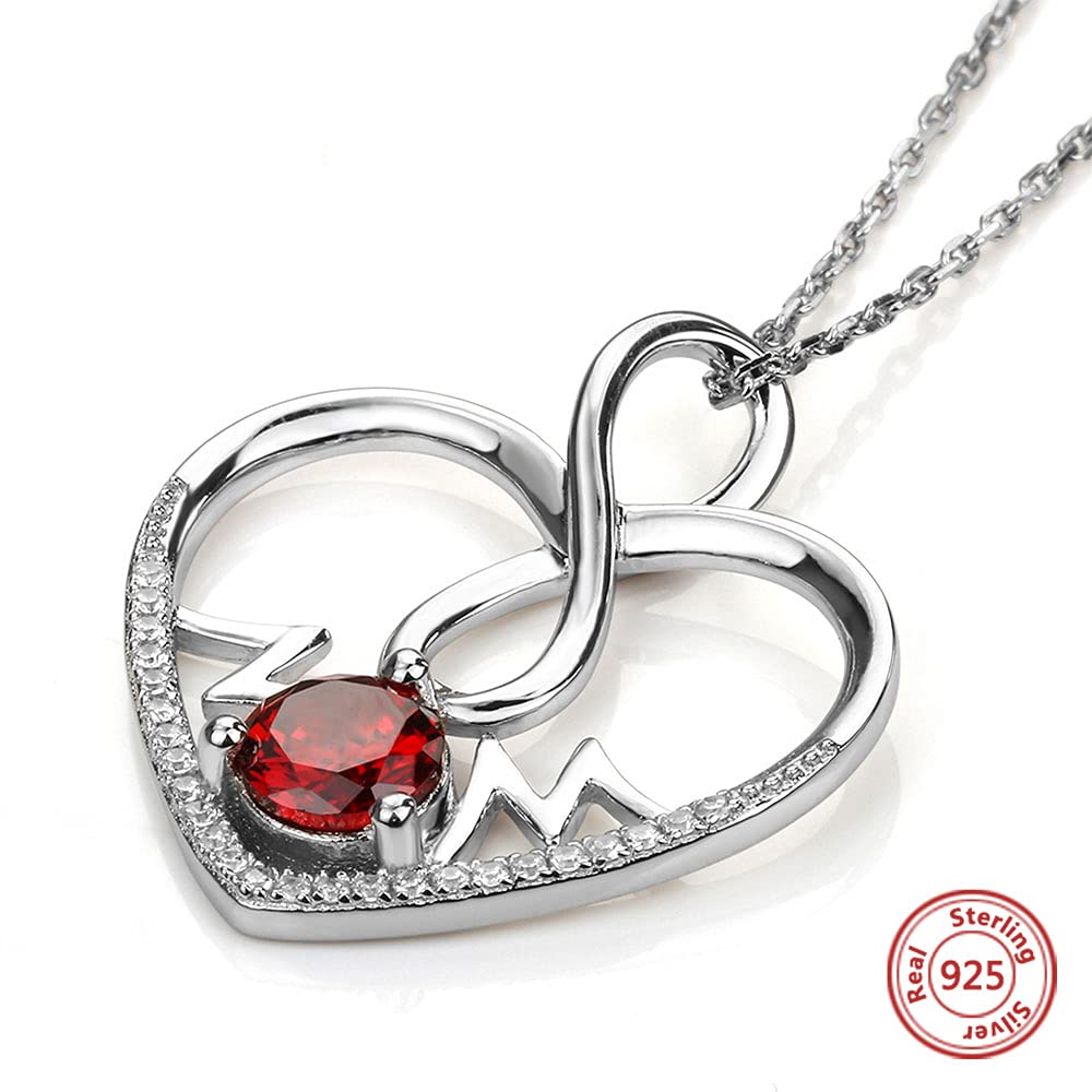 Sterling Silber Endlos Herz Anhänger Kette Infinity Symbol Rote Halskette für Frauen Mutterschmuck