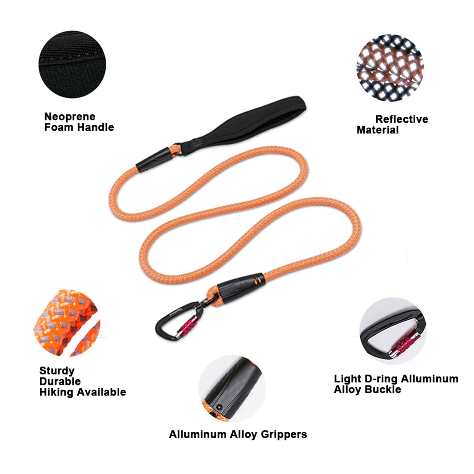 Guinzaglio per cani in nylon resistente con gancio riflettente in lega di alluminio e manico in neoprene per passeggiate ed escursioni (grigio, moschettone a L)