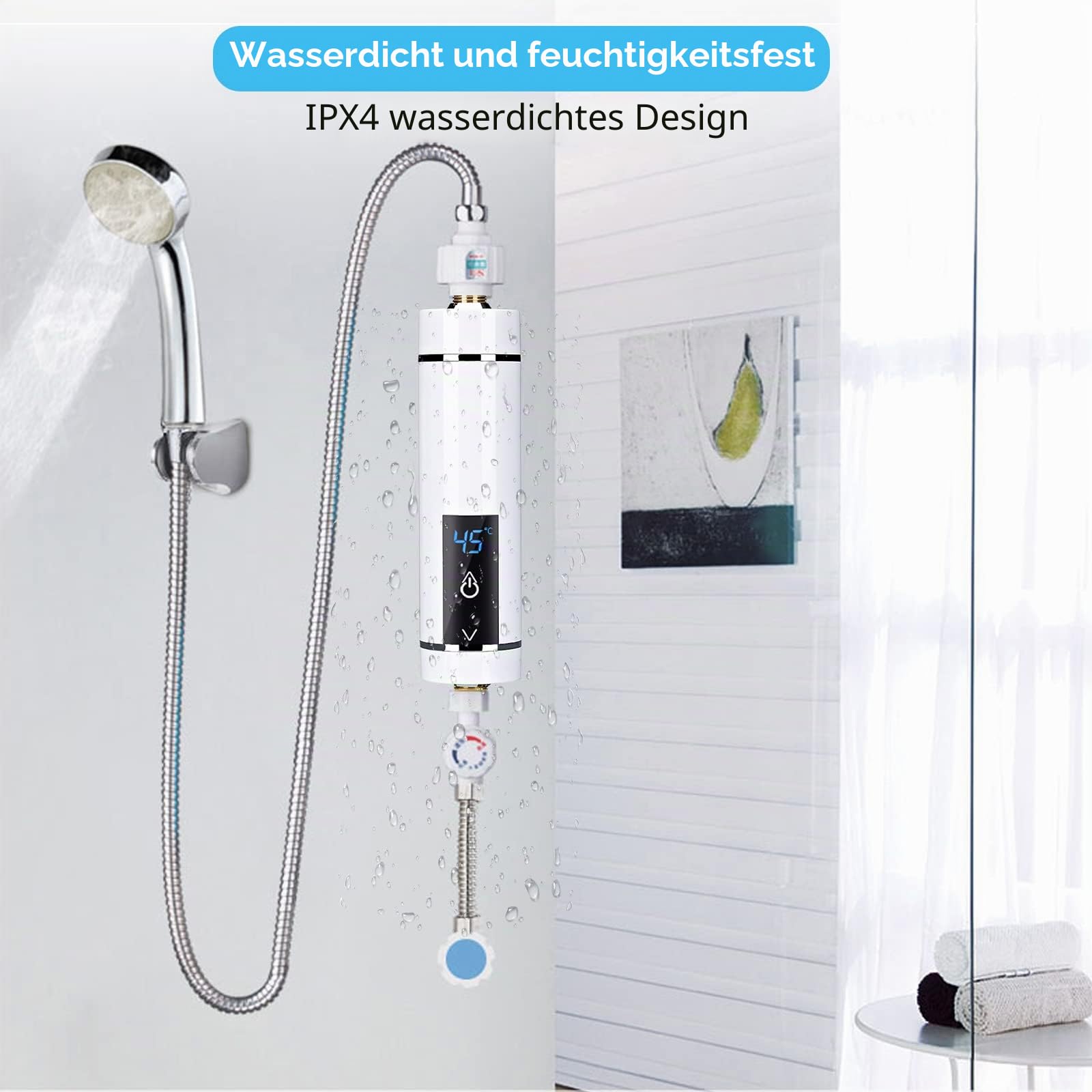 Mini Durchlauferhitzer Elektrische Durchlauferhitzer mit Bad Dusche Kit, Mini Instant Warmwasserbereiter Durchlauferhitzer Tankless für Badezimmer Küche, ohne Stecker (Weiß-5500W mit Duschset)