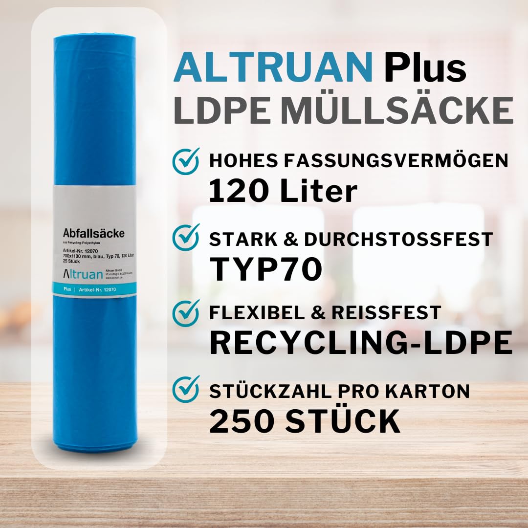 Sacchi Borsa della Spazzatura Altruan 120 Litri di Tipo 70, 12070 Premium, Blu