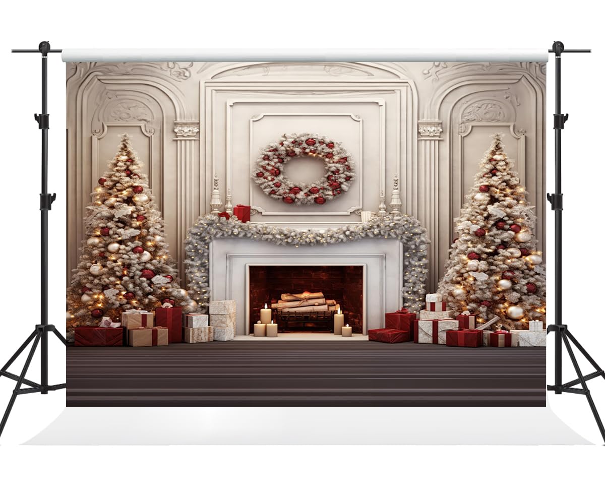 Kate Toile de fond de Noël de 2,4 x 2,4 m pour photographie, arbre de Noël, couronne, cheminée, bougie, accessoire de studio pour photo et vidéo
