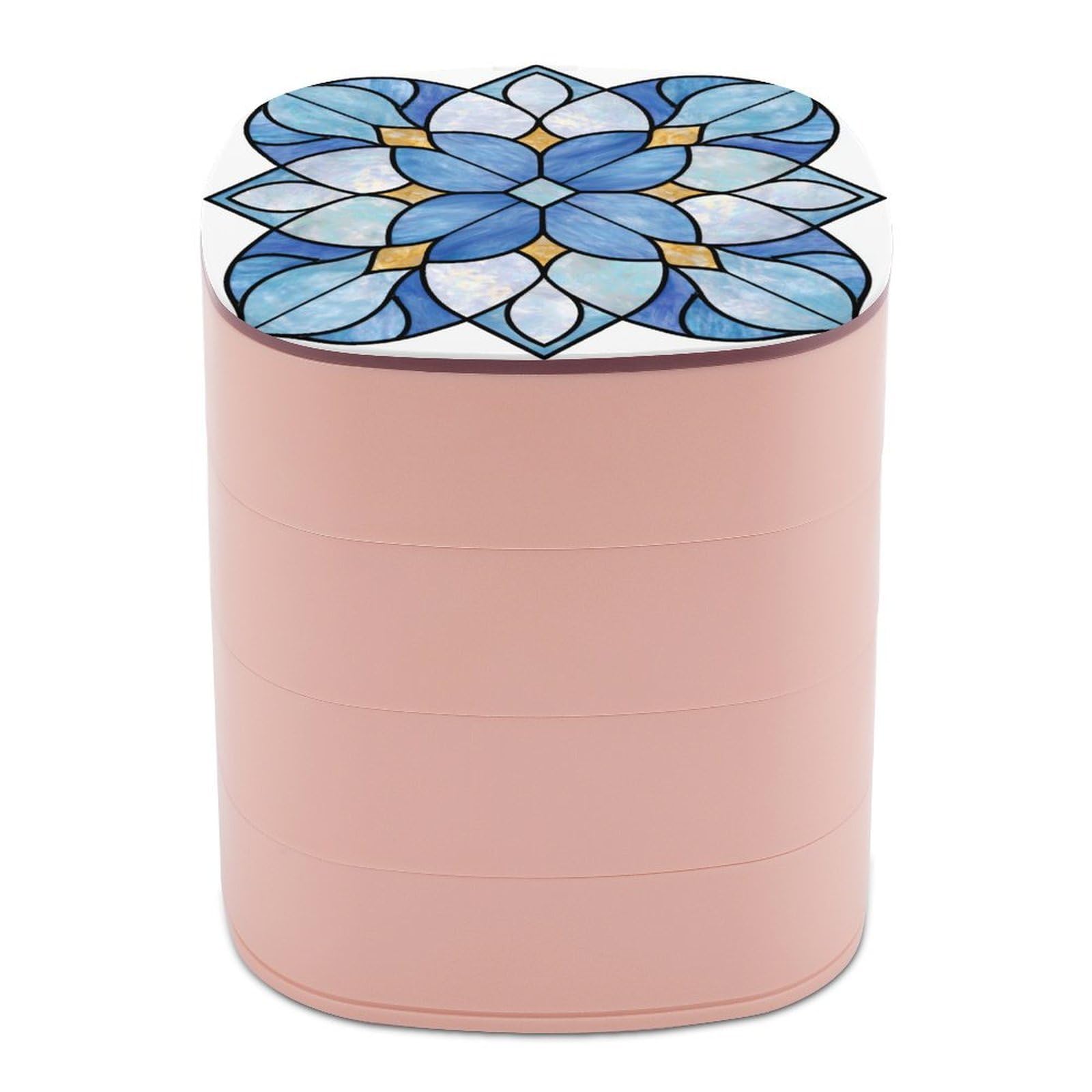 Jubonexis Blue Flower Transparent Stained Glass Jewelry Boxes for Women, Earring Holder Organizer Rotating Jewelry Organizer for Necklaces Bracelets Ring