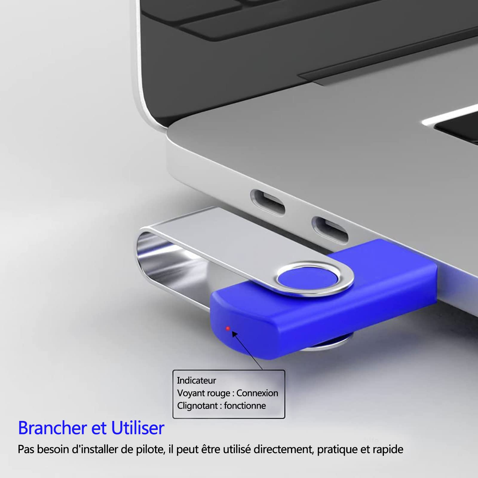 Clé USB 8Go Lot de 5 Flash Drive Cles USB 2.0 Mémoire Stick Stockage Pivotantes Porte Clef USB U Disque (5 Couleurs Mélangées:Rouge Vert Noir Bleu Violet)