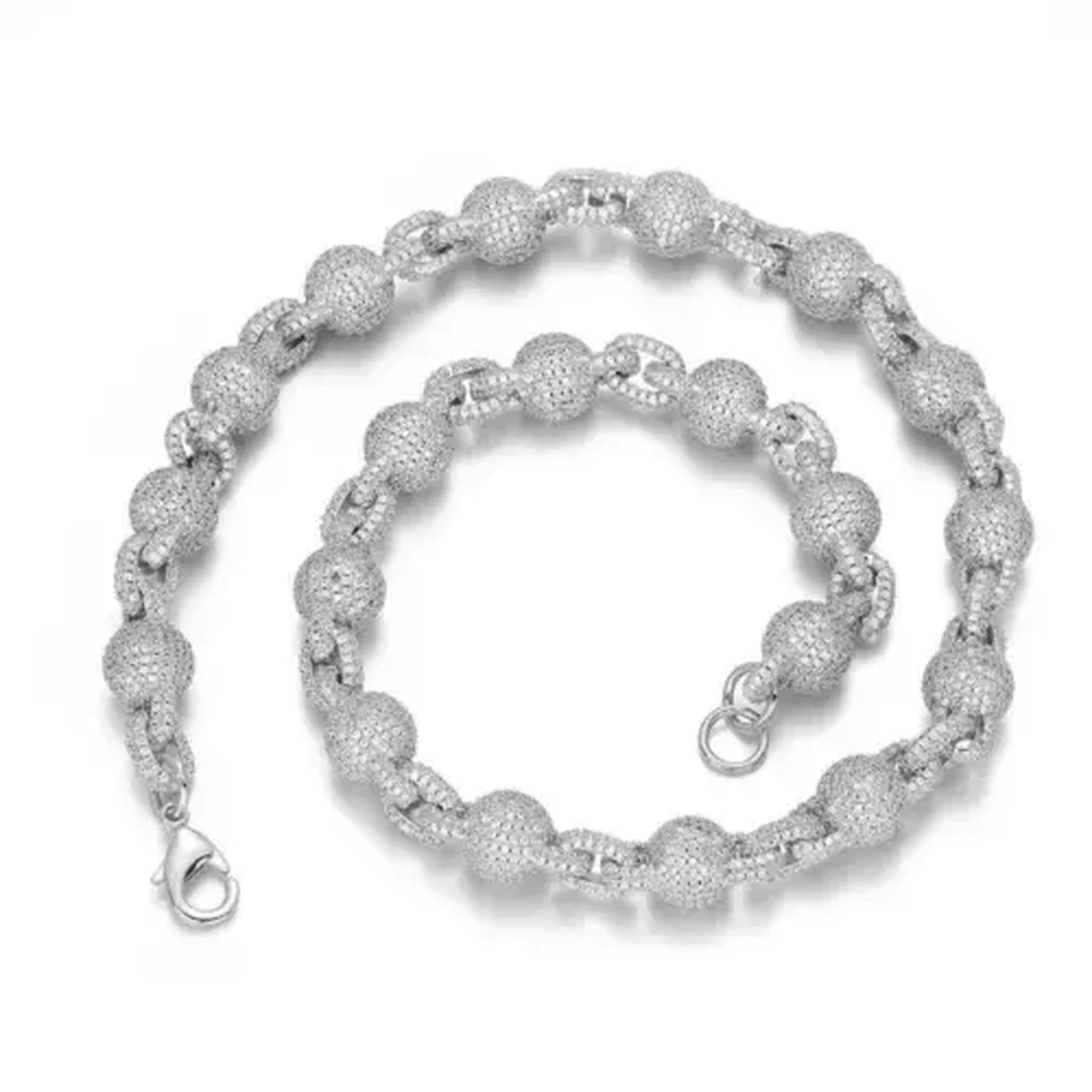 XJBTBA Neue 10mm Hip Hop Perlen Kette Halskette Armbänder 5A Zirkon Herren