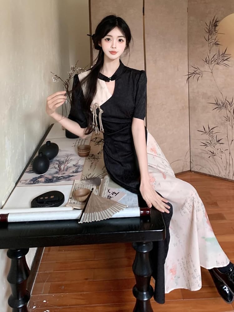 Amazon.co.jp: [WANSHIX] ロングワンピース チャイナ