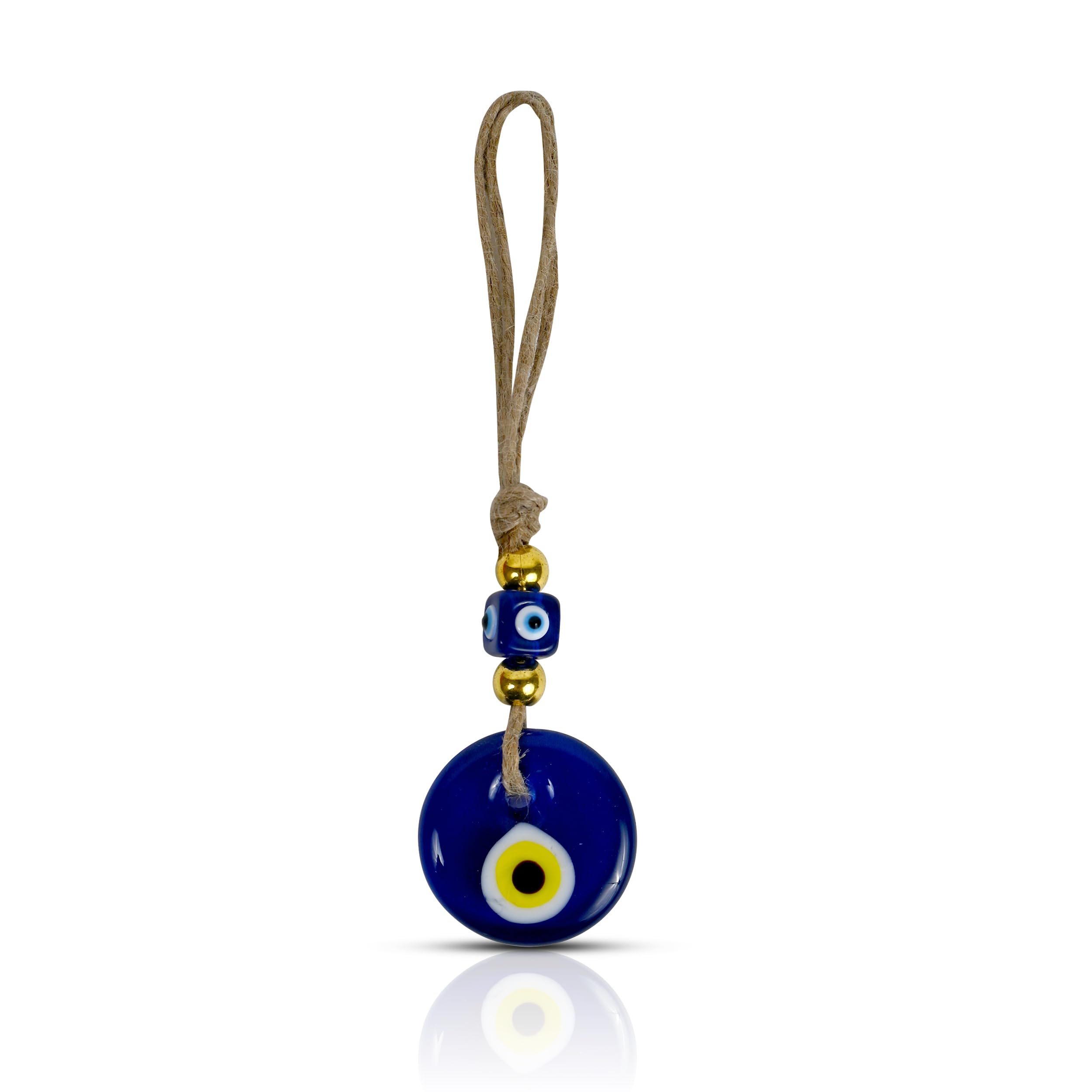 Handmade Evil Eye Hanging with Golden Beads for Car Home Shop Office Glass 4cm Diameter in Yellow Color