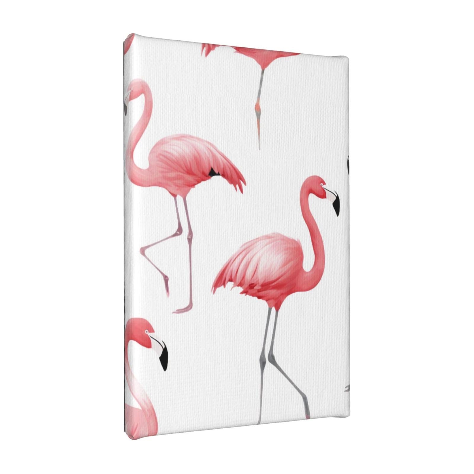 YKLJG Flamingos on white Printed Wall Art Canvas Painting 20x30 CM Wooden Framed Picture Painting Artwork Prints for Bedroom Kitchen Home Office Decor