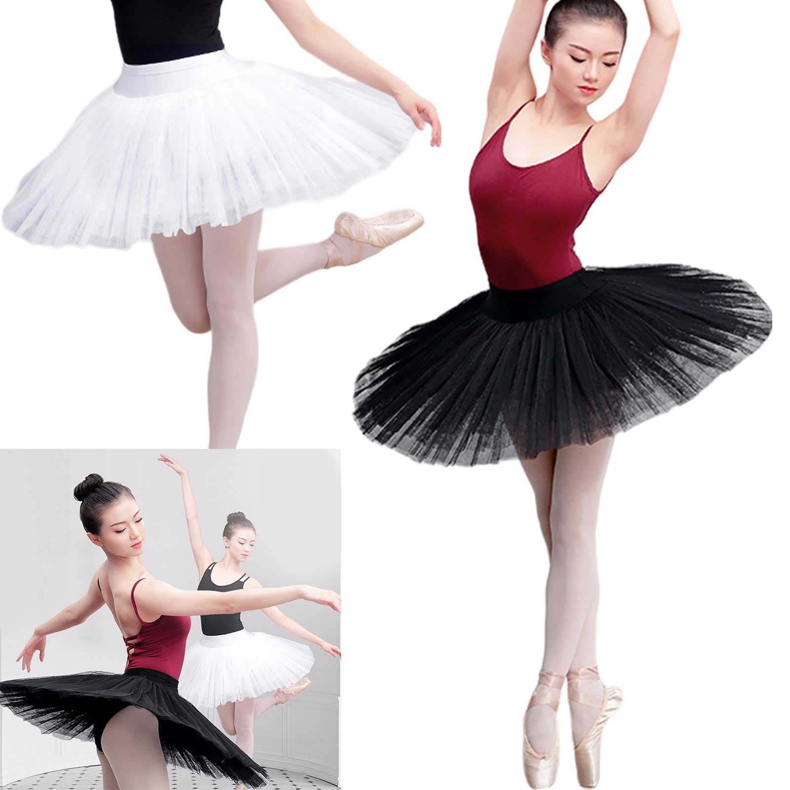 Falda tutú de tul con cintura elástica de 7 capas, falda de ballet para panqueques, bragas integradas para entusiastas del cosplay, falda tutú de panqueques, blanco, M