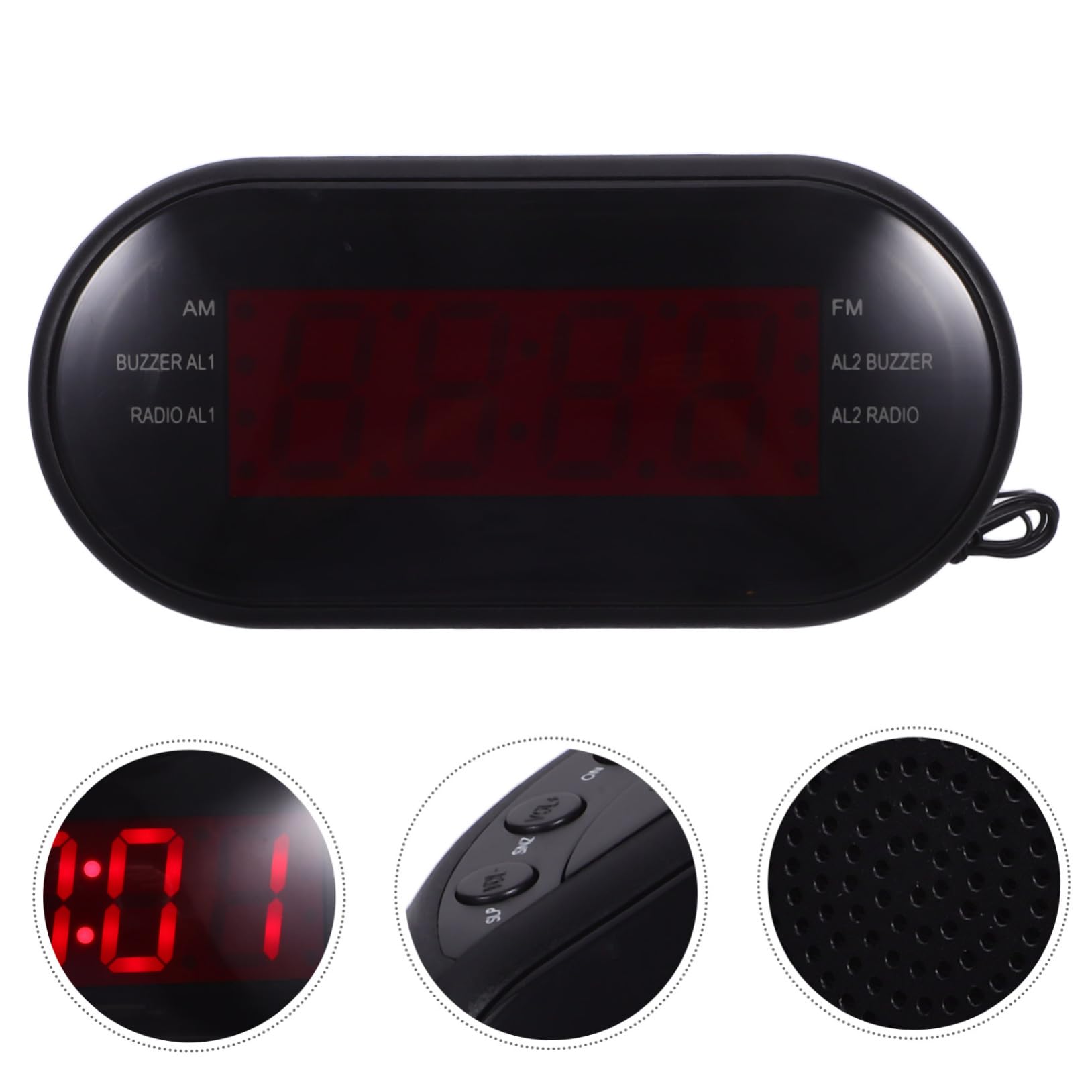 LABRIMP Radio Reloj Despertador Digital Am/FM con Doble Alarma Rojo | Proyección de Hora, Temporizador de Sueño, Plástico, Radio Am, Pantalla Curva