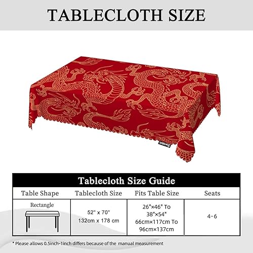 Miniatura 5 de Swono Mantel rectangular con diseño de dragón tradicional, mascota voladora, diseño de dragones chinos, color rojo, duradero, para el hogar, cocina,