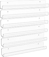 upsimples 6 Pack Clear Acrylic Floating Shelves 12x1.7" - Wall Mount Display for Vinyl Records, Nail Polish, Comics, Magazines, Picture Ledge