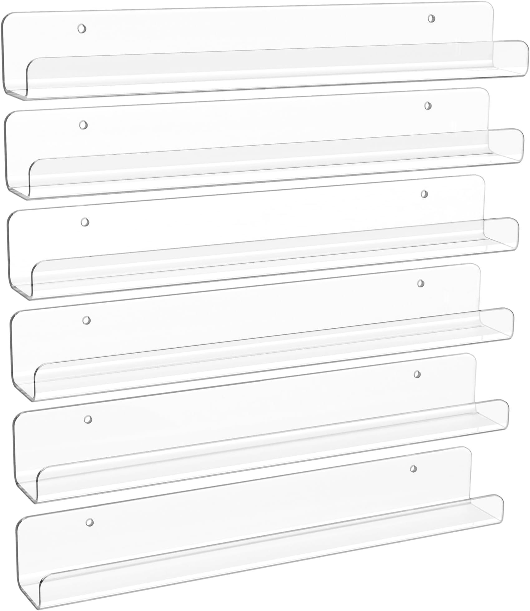 upsimples 6 Pack Clear Acrylic Shelves, 12" Nursery Book Shelves for Wall, Floating Bookshelf for Kids Baby, Vinyl Display, Record Holder, Magazine Rack, Picture Ledge Shelf