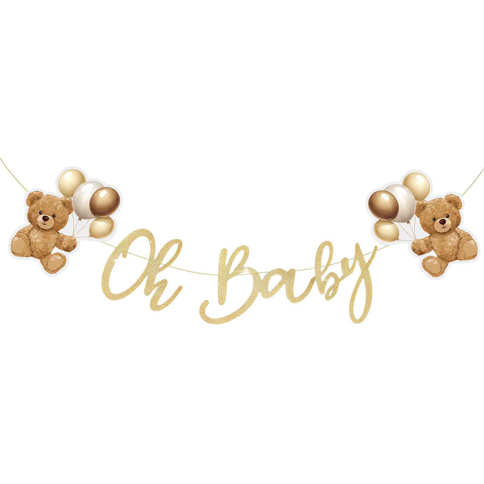Charmefleur Oh Baby Shower Banner – Goldglitzer-Teddybär-Banner Mit Luftballons, We Can Bearly Wait Partyzubehör, Neutrales Baby Shower-Schild Für Jungen Oder Mädchen