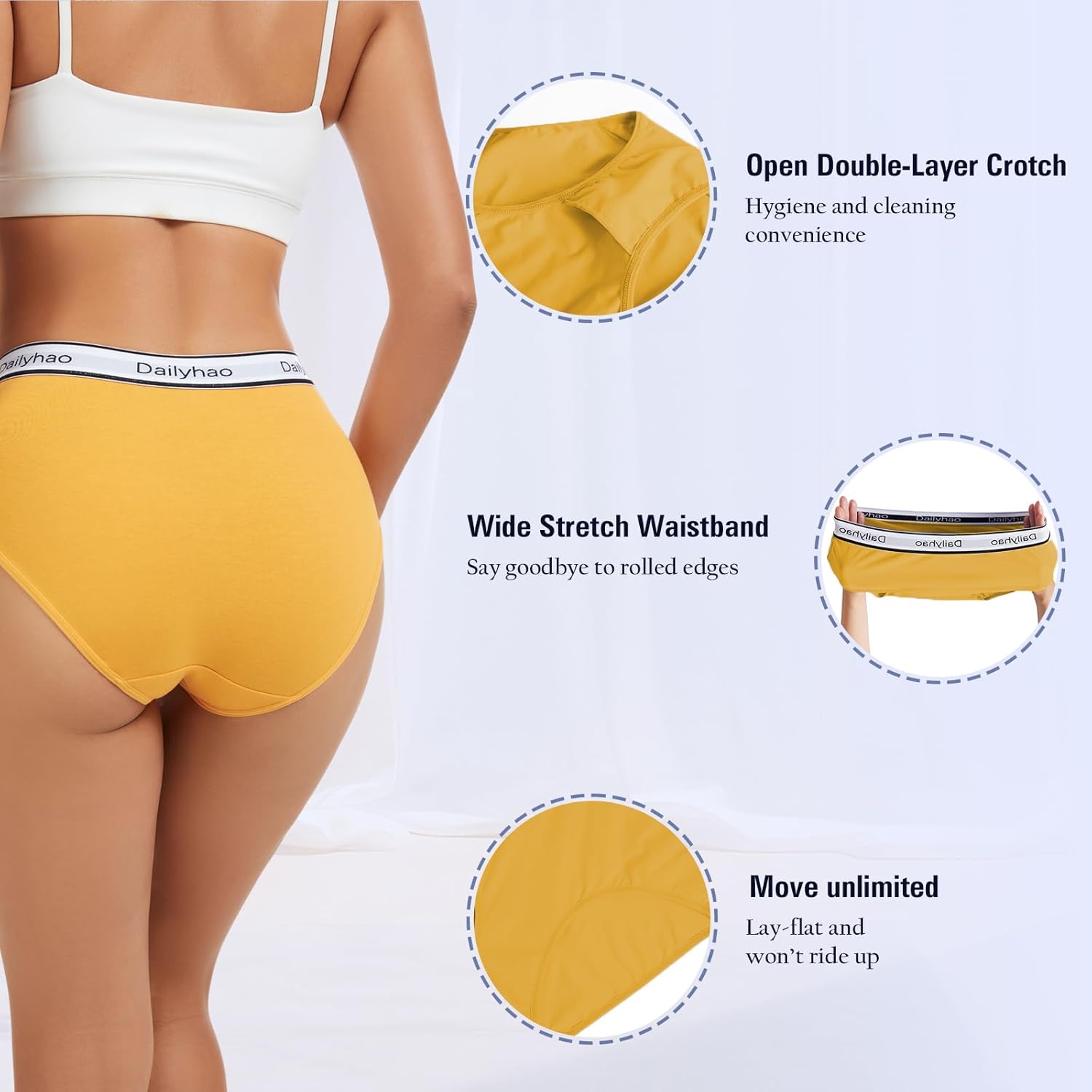 Long-Lasting Women's Cotton Underwear - Full Coverage Mid Rise Briefs with Reinforced No Roll Waistband, 5-Pack - Image 4