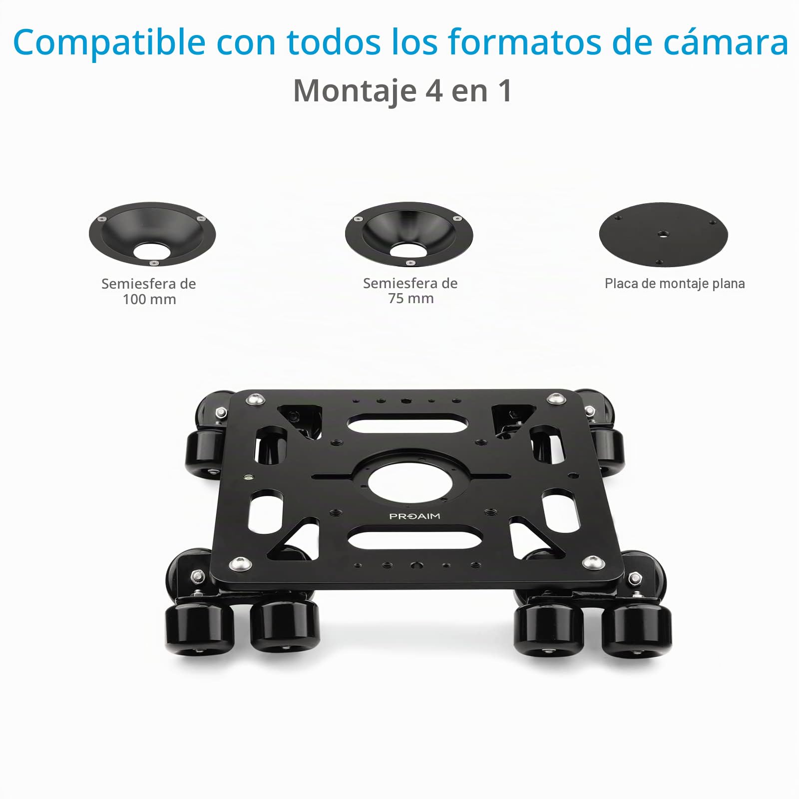 Dolly Deslizante PROAIM Breeza de Aluminio con Extremos de riel, 100 kg | Slider de aluminio CNC con 16 ruedas flotantes; suave en rieles rectos o curvos, montajes Mitchell, 75 y 100 mm