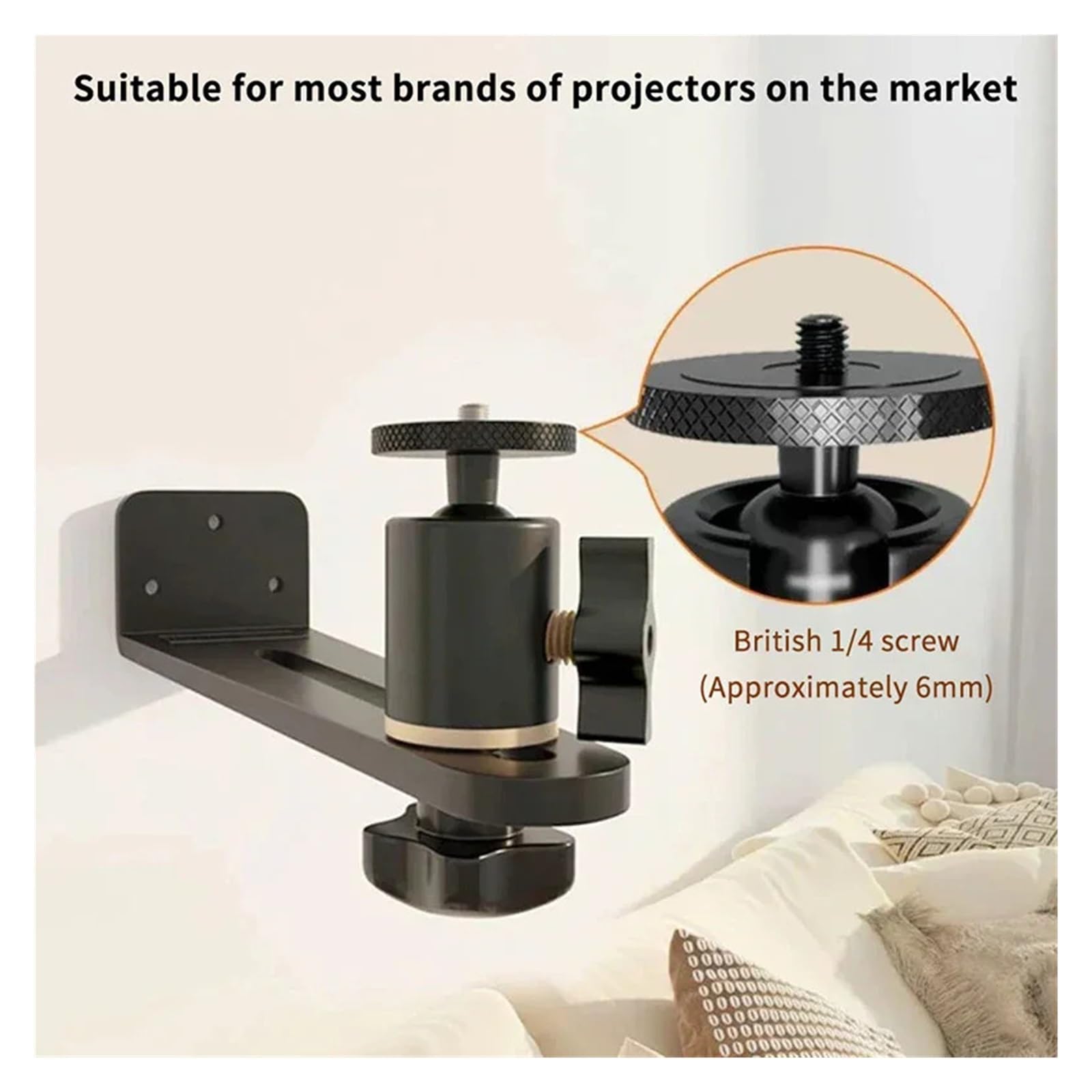 Soporte De Proyector, Compatible con XGIMI, Tornillo JMGO Dangbei 1/4 | Soporte de proyector de montaje en pared giratorio portátil universal de 360 ​​grados
