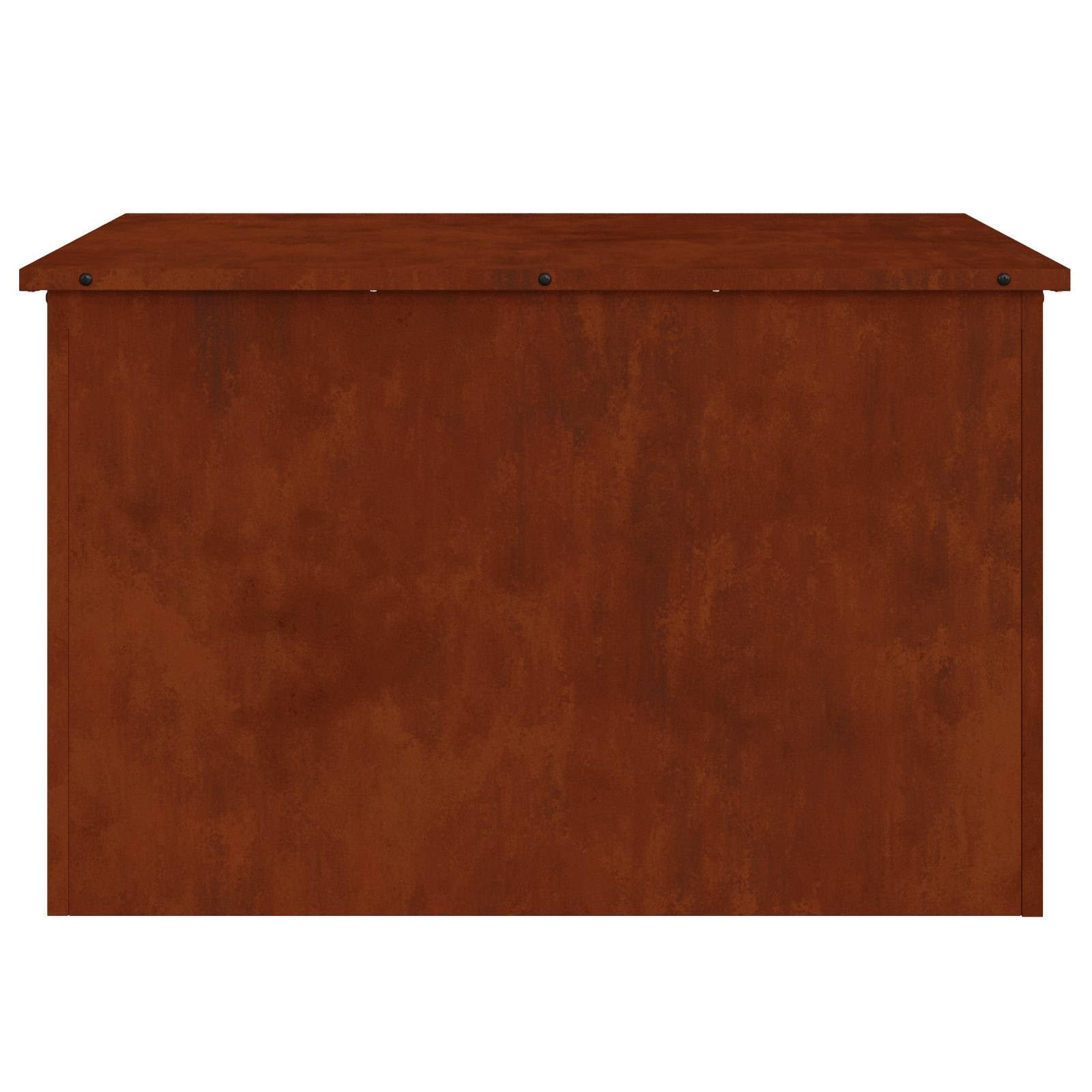 Contenitore per esterni in acciaio arrugginito, 80 x 50,5 x 50 cm, con coperchio sollevatore a gas, resistente alle intemperie, per giardino, terrazza, esterno, salvaspazio e durevole