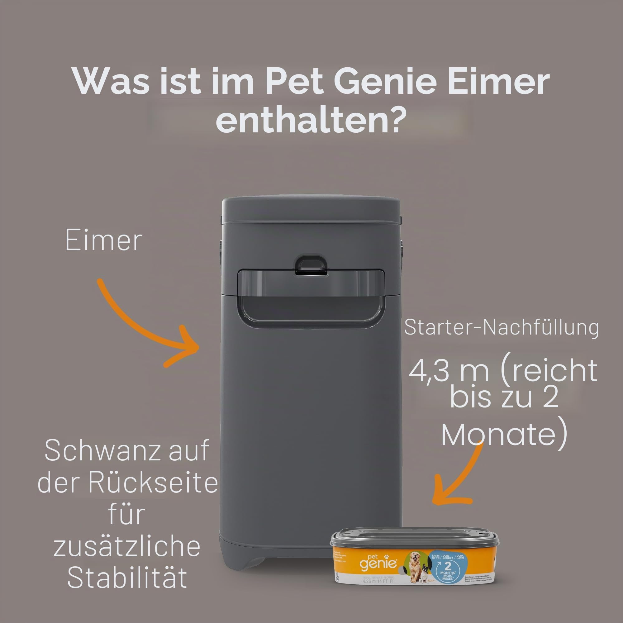 Pet Genie Eimer | Hundekot-Entsorgungssystem zur Geruchskontrolle | inkl. 1 quadratischem Nachfüllbeutel