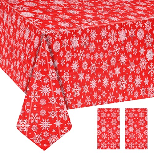 Jinlaili 2PCS Rojo Navidad Mantele, 137x274cm Cubierta de Mesa Antimanchas para Navidad, Mantel de Navidad, Mantel Navideño de Mesa Rectangular, Mantel de Comedor de Navidad para Fiesta de Navidad