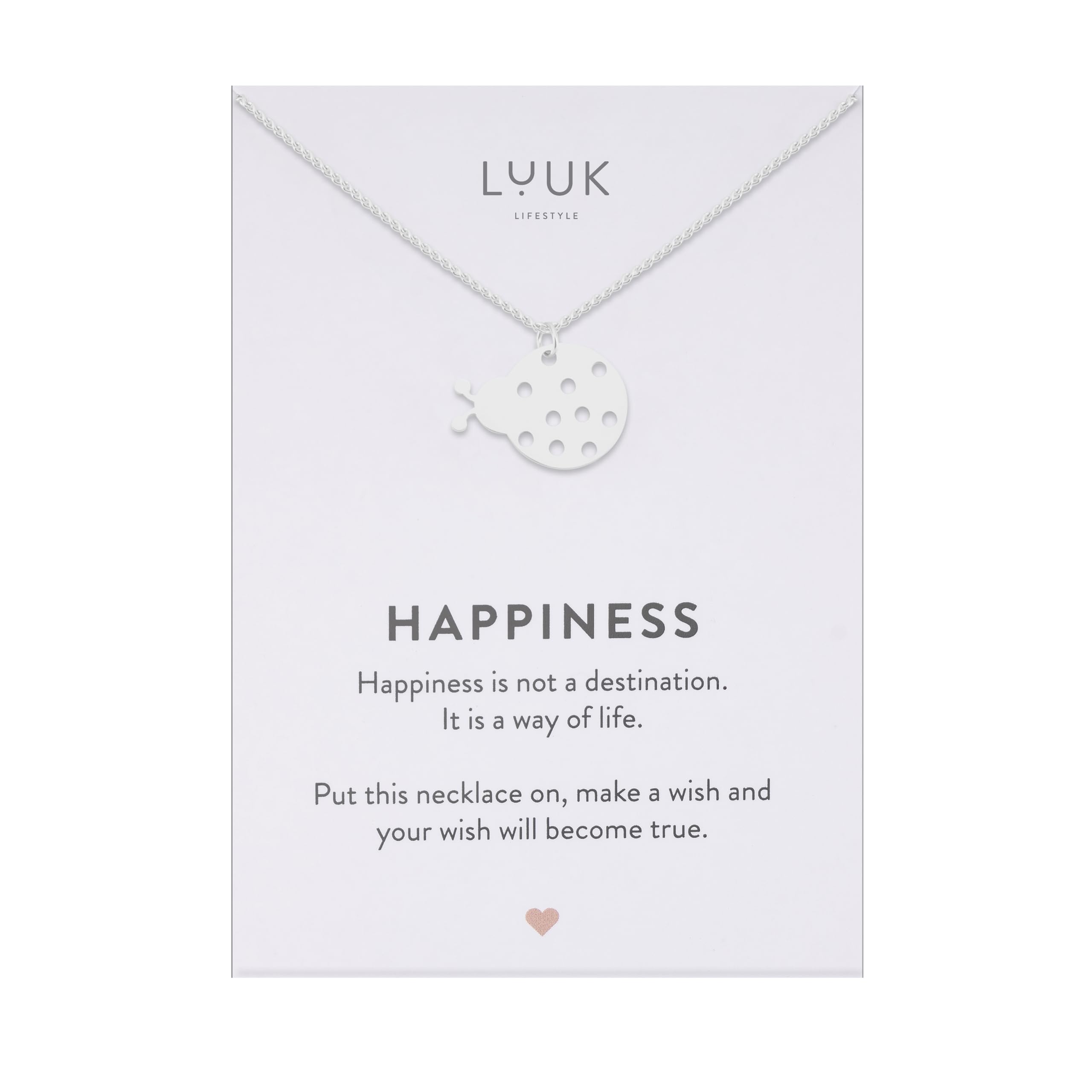 LUUK LIFESTYLE Collana con ciondolo diverso e acciaio inossidabile 50 cm, con carta HAPPINESS, idea regali donna, lei, ragazza, compleanno, portafortuna, gioielli elegante, argento, or, rosa