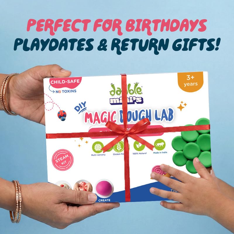 Image of dabble mini's Magic Dough Lab - Colour Mixing Playdough Kit | Gluten Free| Taste-Safe | 100% Natural Art & Science Activity Set Creative Skill | 10+ Guided Creation | Birthday Gift for Kids 3+ Years