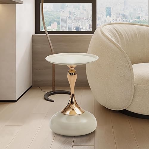 Miniatura 5 de Mesa auxiliar de pedestal blanca para espacios pequeños, mesas auxiliares redondas de metal únicas para sala de estar, mesa decorativa de esquina