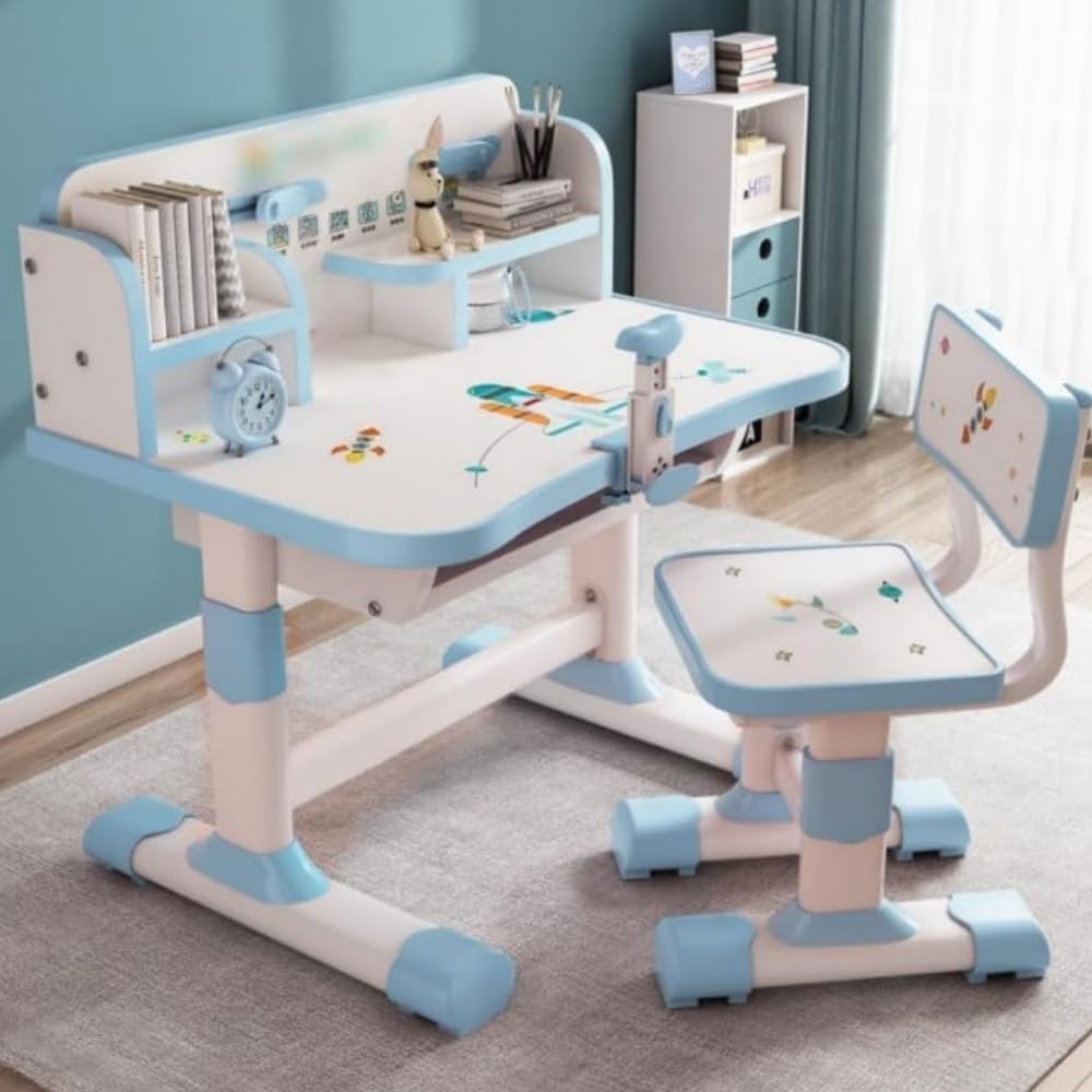 Vifxucy勉強机 子供用デスク 家庭用 学生用 宿題用 机と椅子のセット ライティングデスク 本棚 コンビネーションテーブル (