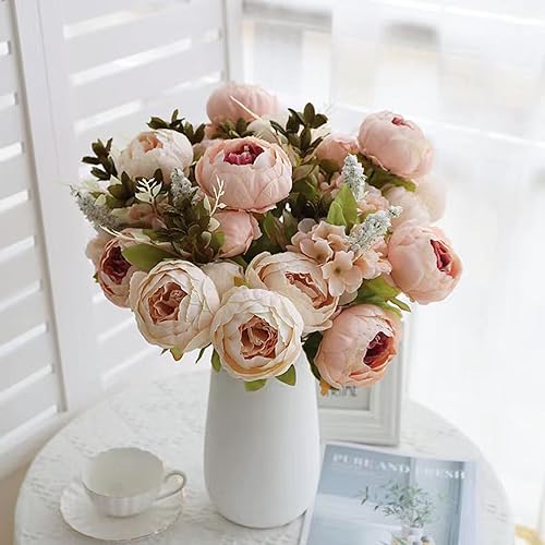 Vista 74 de White Rose Artificial Flowers Fake Flower Bulk with Stems for DIY Wedding Bouquet Bridal Baby Shower Centerpiece Table Decorations Silk Faux Floral