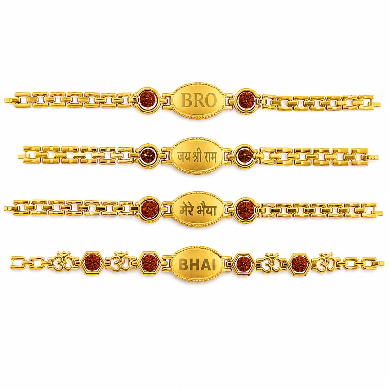 Premium Gold Plated Metal Bracelet Rakhi for Brother – Mixed Assorted Designs Including VEERA, BRO, MERE BHAIYA – Stylish Chain-Link Raksha Bandhan Rakhi for Men & Boys – Single Piece-image-41