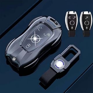 Key Fob Cover Compatible with Mercedes Benz AMG GT C E S M R CLA CLS GLA GLC GLE GLK GLS SLC SLK SL GL CL Class for Smart Key Metal Cover with Keychain (Grey B Style)