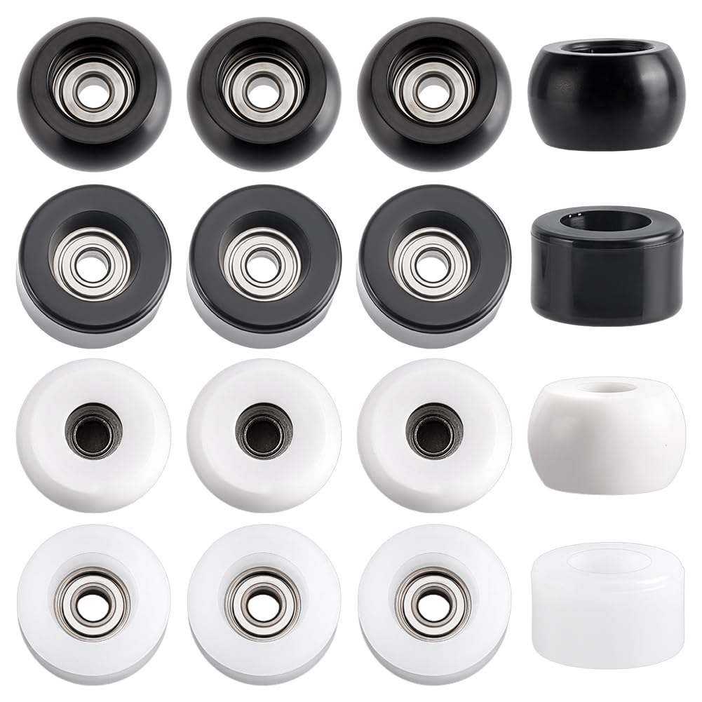 WADORN 16Pcs 2 Size Pro Fingerboard Wheels, 7mm 7.5mm Diameter Black White Indoor Outdoor Fingerboard Bearing Wheels 4.5mm Height for Professional Beginner Fingerboarding Sports Use All Skill Level