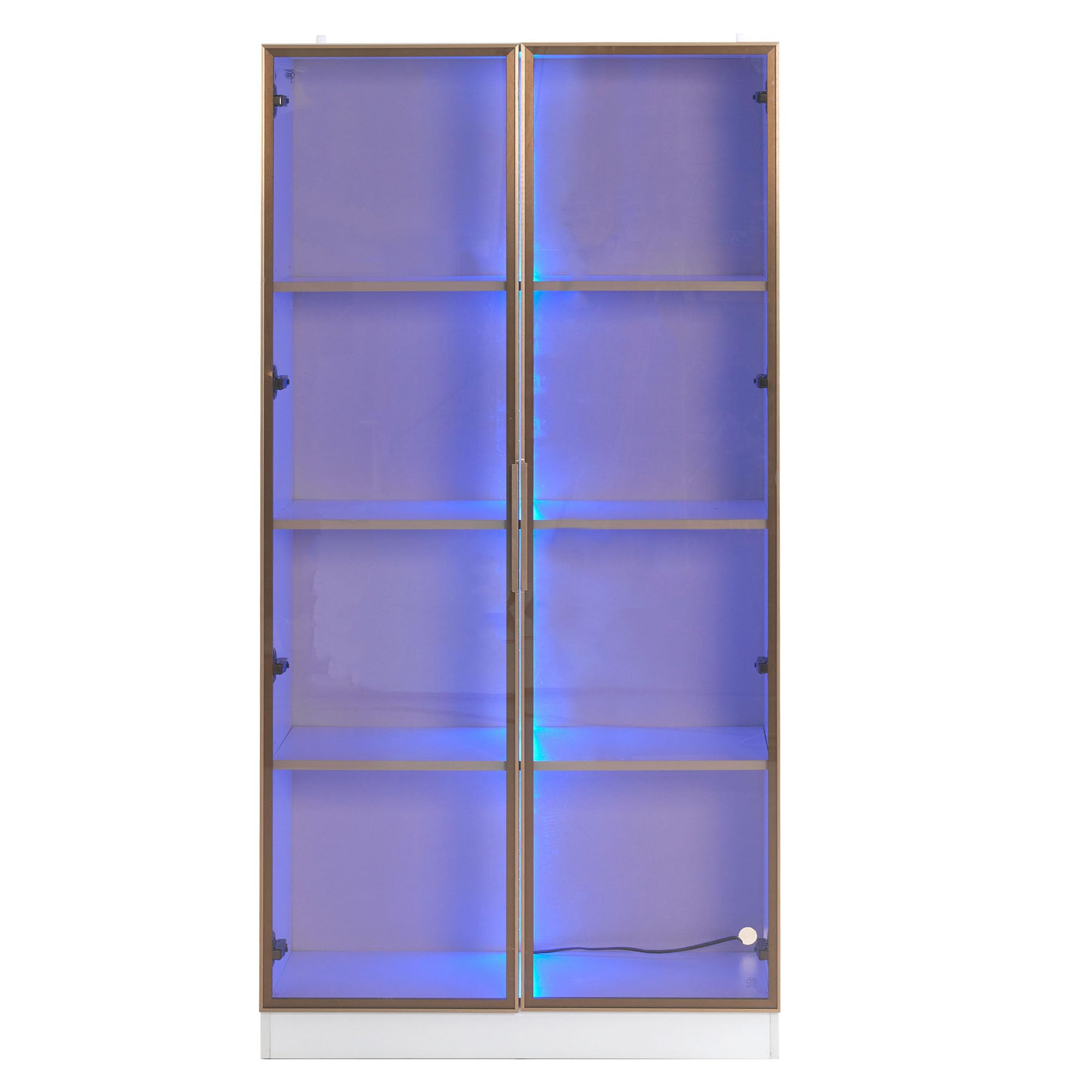 Dolamaní Vitrine Glas mit Led Beleuchtet,160x40x160 cm, Möbel Glasvitrine mit 2 Glastüren und beweglichen Einlegeböden, Vitrinenschrank stehend für Homeoffice,Wohnzimmer (Weiß x2)