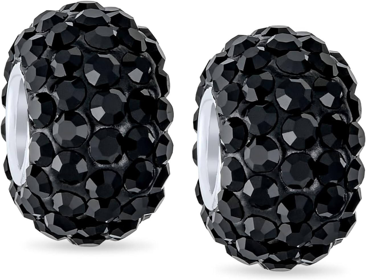 Bling Jewelry Solid Color Pave Crystal Spacer Bead Charm For Women Teen Fits European Charm Bracelet .925 Sterling Silver Core