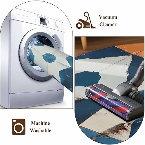 Miniatura 8 de 6ft Round Rug, Abstract Blue Non-Skid Rubber Backing Large Area Rugs - Living Room Bedroom Home Office, Orange Color Block Retro Watercolor Boho