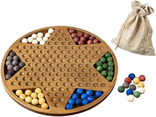 harayaa Chinese Checkers Classic Board Game Set Wooden Board Strategy Toy Family Game with Storage Pouch Suitable for Parent Child Interaction Par, Wood Beads