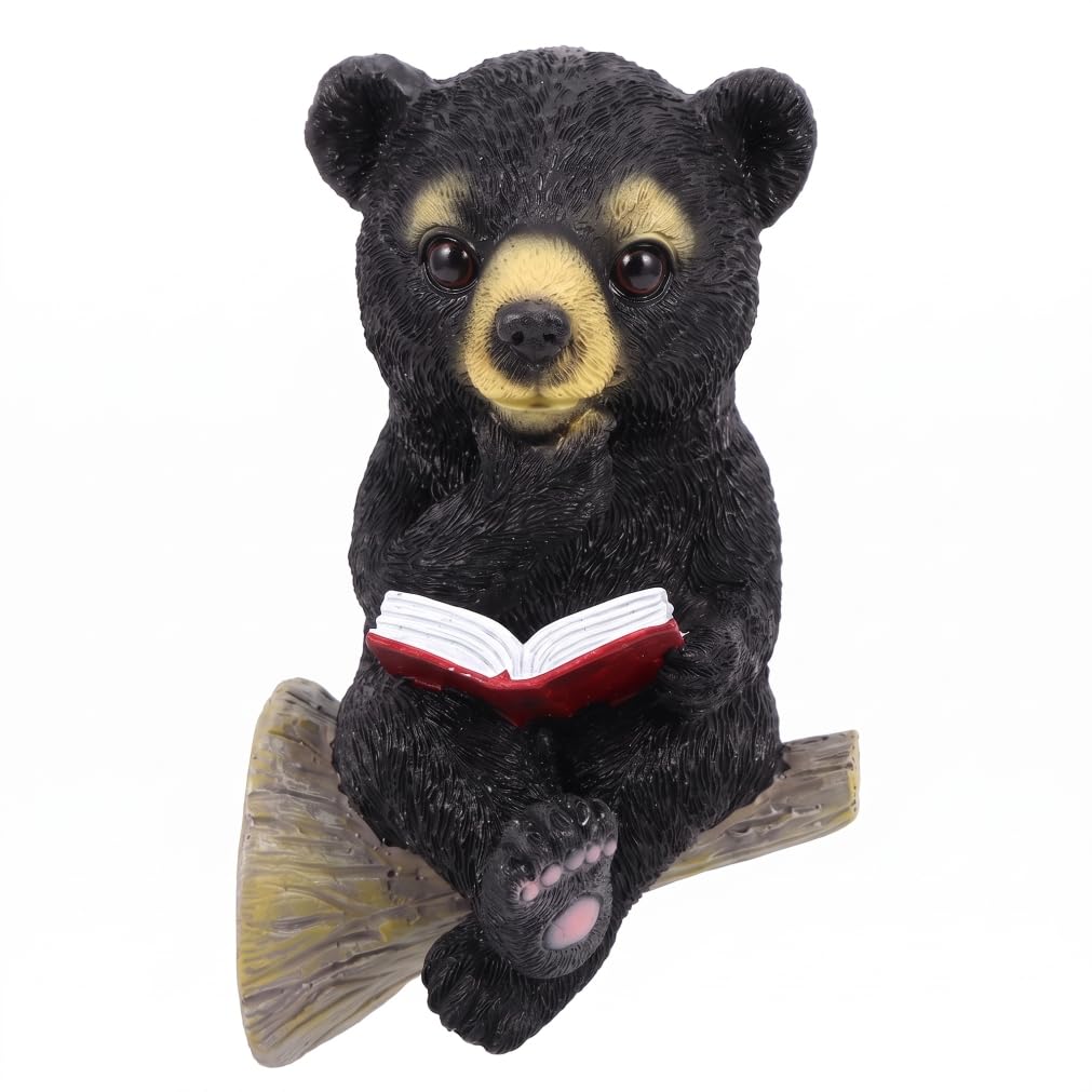 CNAFGBGG Solar Garden Statues with LED Light, Cute Bear Reading Book Garden Statue, Resin Animal Figurine Outdoor Decor, Yard Art Sculpture for Lawn, Yard, Patio, Porch Ornaments