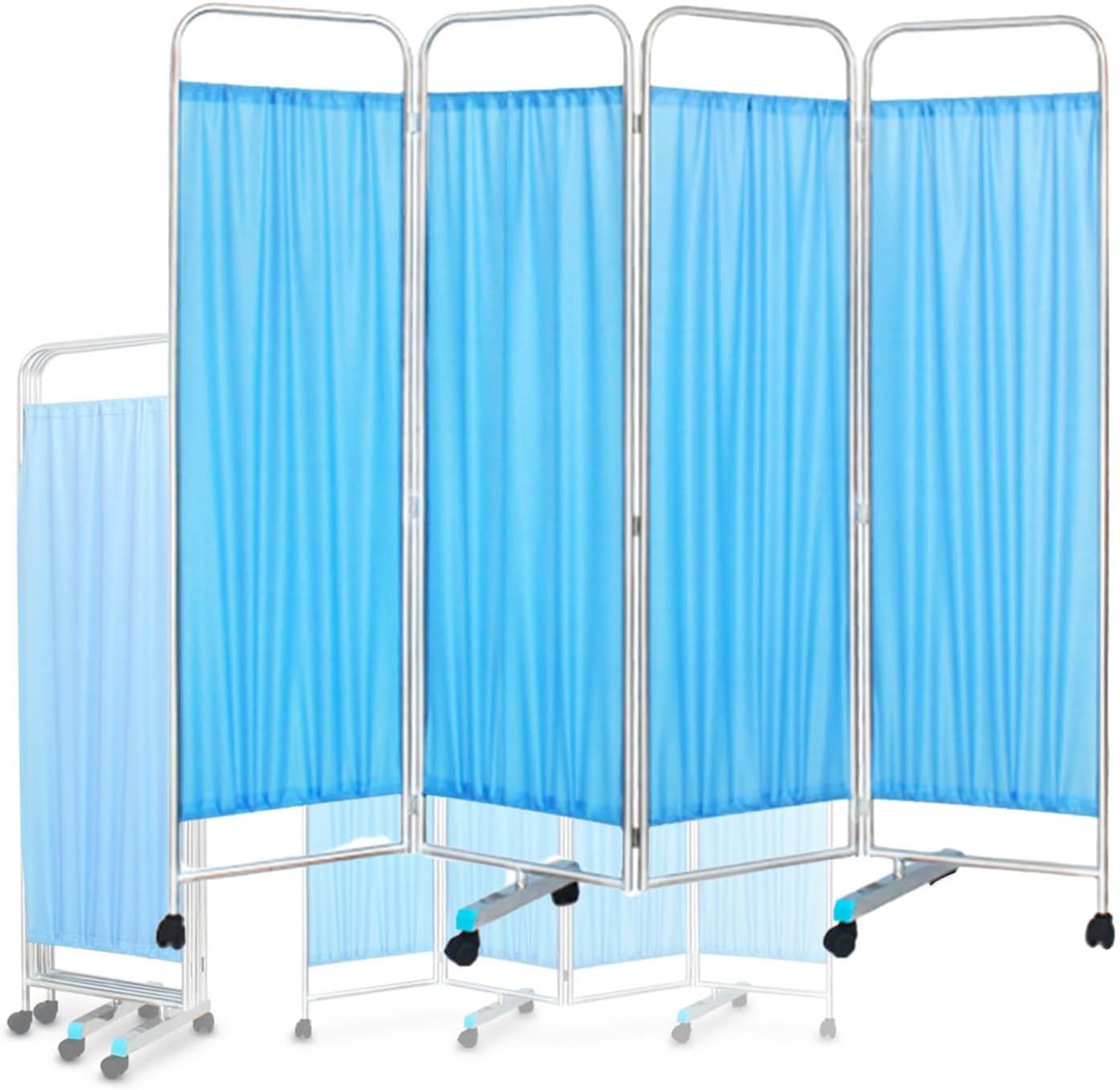 Folding Medical Privacy Screen On Wheels 4 Panels, 6ft High Office/Beauty Salon/Hospital Temporary Wall, Space Saving