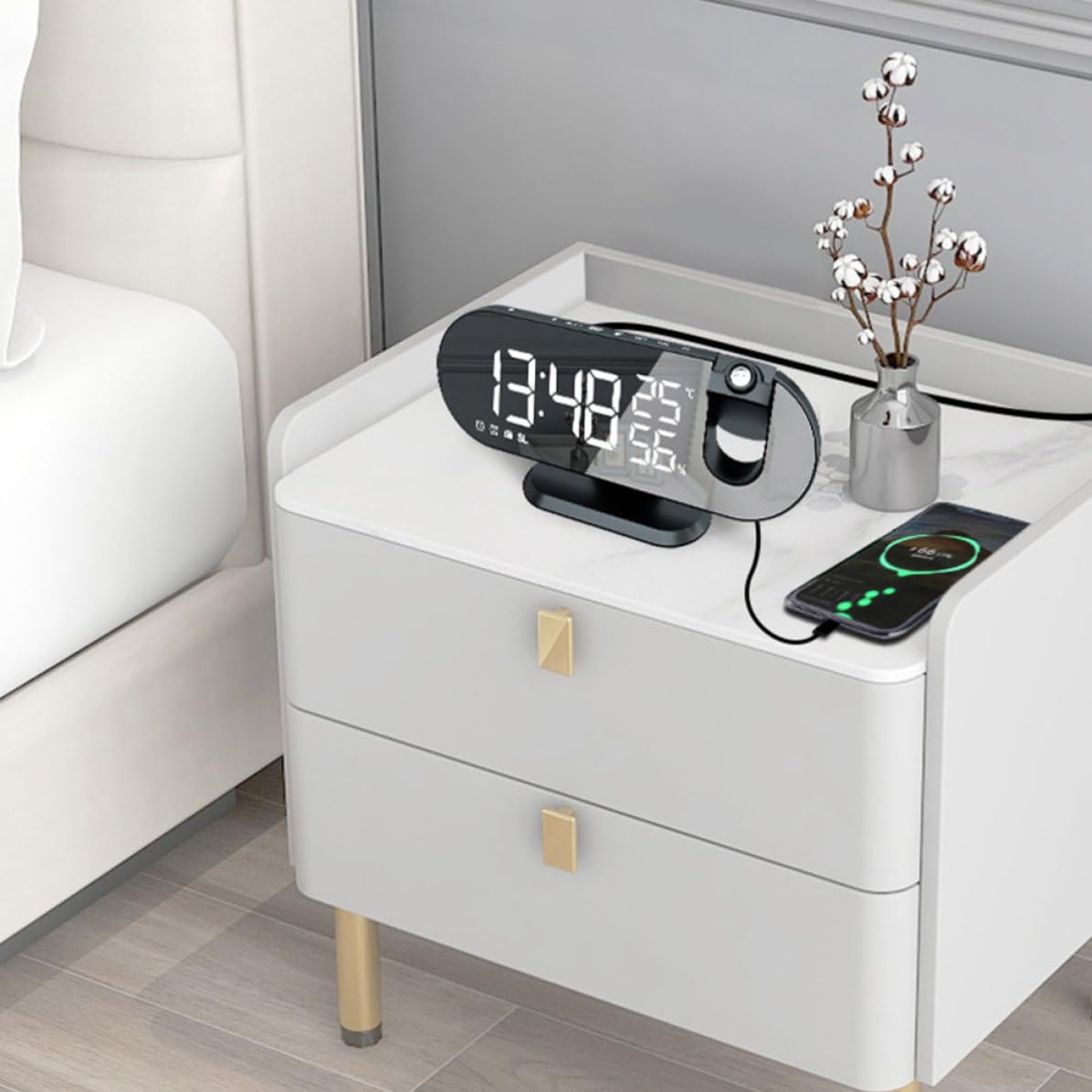 DECHOUS Reloj Despertador Digital LED Proyección para Dormitorio y Oficina, Pantalla Grande, Material Abs, Diseño Eléctrico Moderno y Funcional