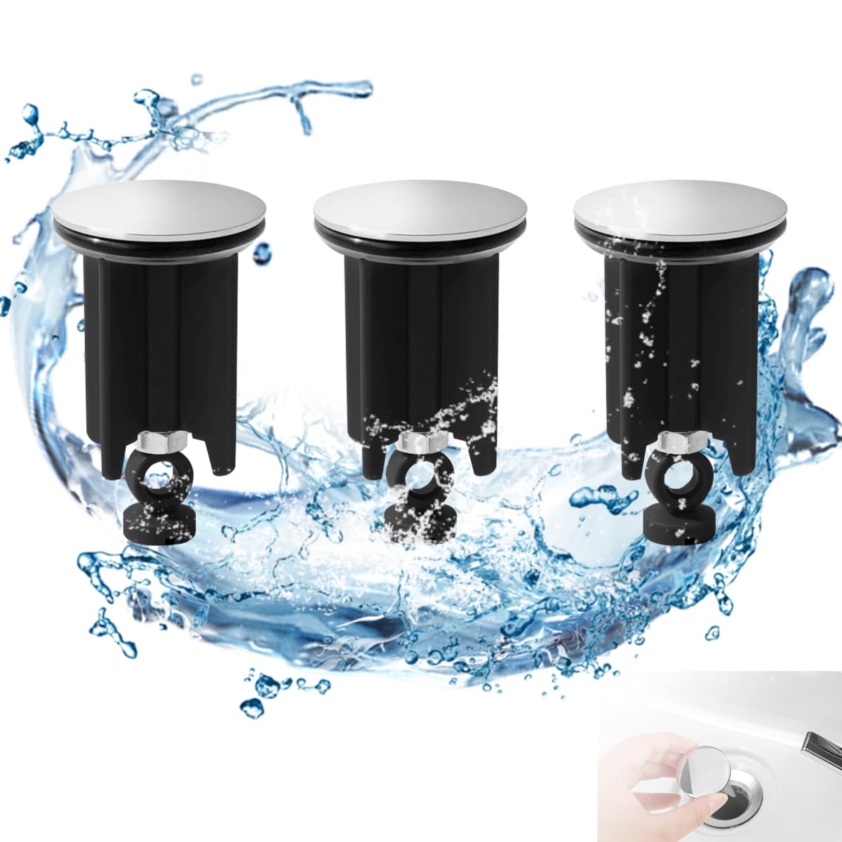 Set universale di 3 tappi per lavello, tappo di scarico da 40 mm, per bagno e cucina, regolabile con viti, si adatta alla maggior parte dei lavelli, facile installazione e design elegante