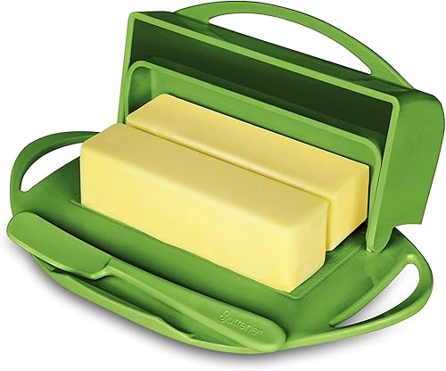 Miniatura 4 de Butterie Mantequillera abatible con tapa y esparcidor de cuchillos a juego para encimera con pinzas para tostadora, bandeja de mantequilla sin