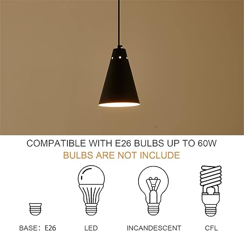 Miniatura 6 de Dijiahua Paquete de 3 lámparas colgantes negras para isla de cocina, pequeños candelabros industriales modernos con pantalla de metal cono, mini