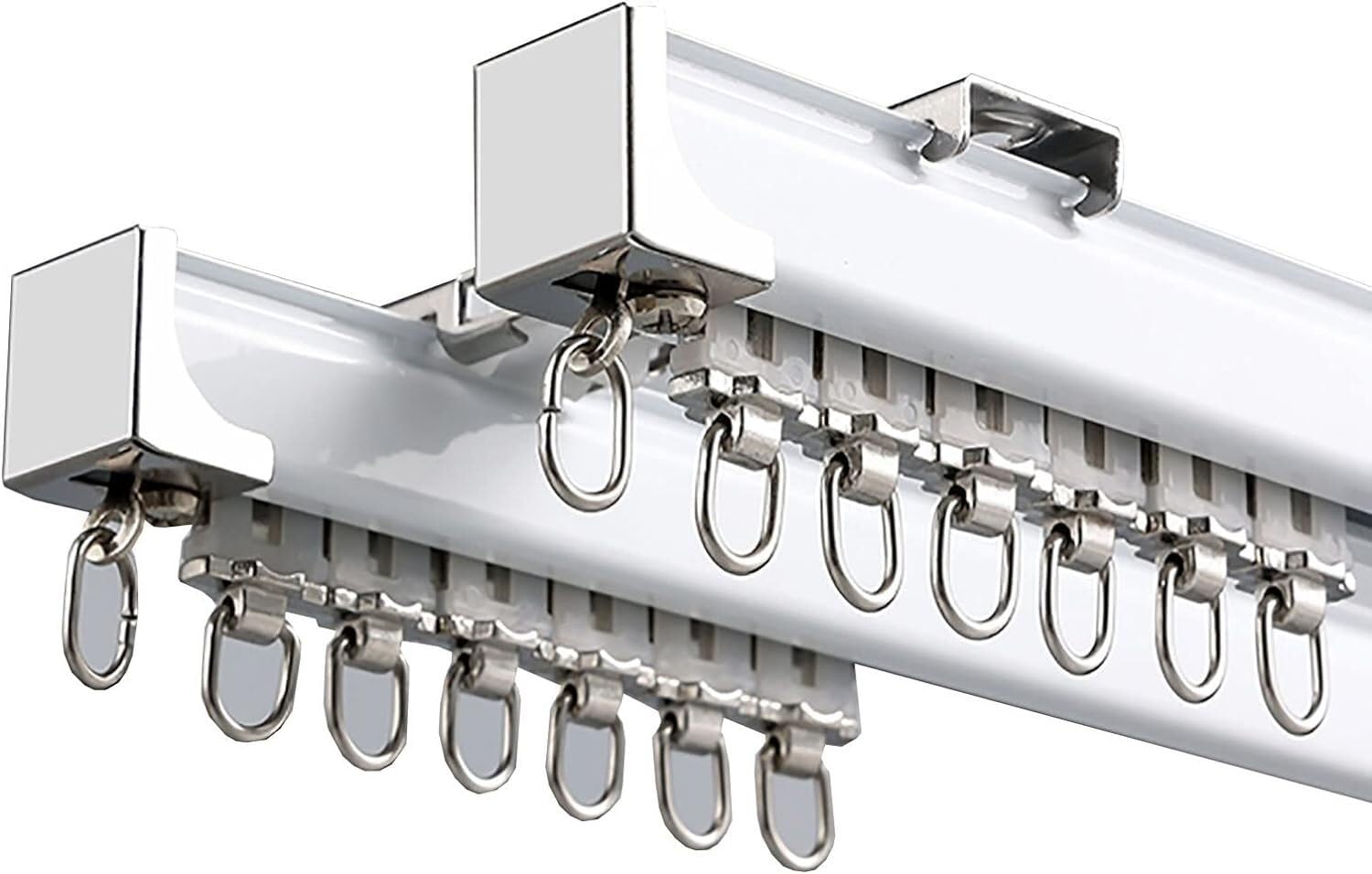 Diviseur de pièce de voie de rideau en alliage d'aluminium à montage au plafond/mur, rails de rideau coulissants for le salon(Double Ceiling Mount,2.5m/8.2ft)