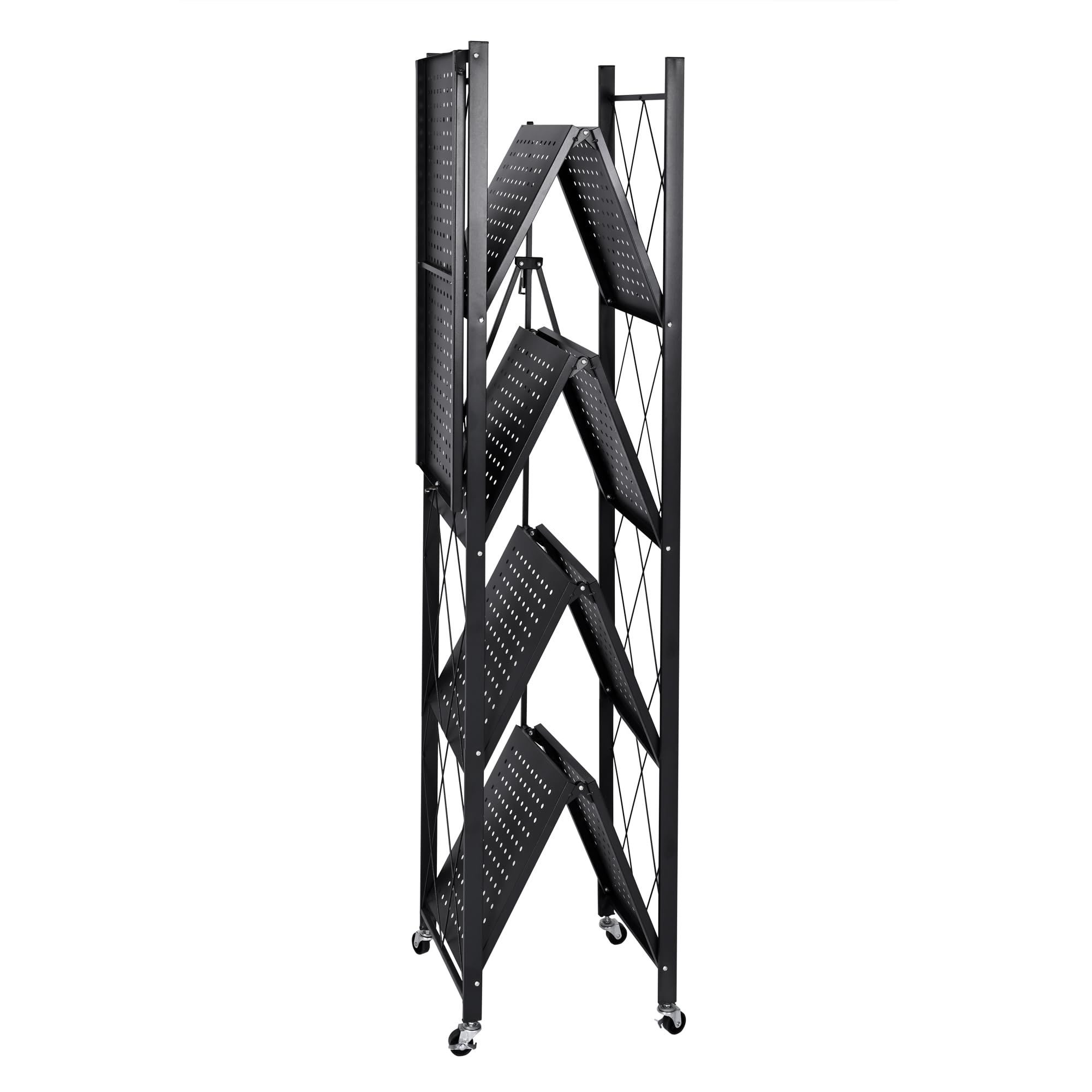 Estantería Plegable de Metal con Ruedas | Mueble Organizador con 5 estantes Resistentes y Estructura Reforzada | Diseño portátil, fácil de Montar y versátil para Cocina, Oficina, Garaje o Dormitorio