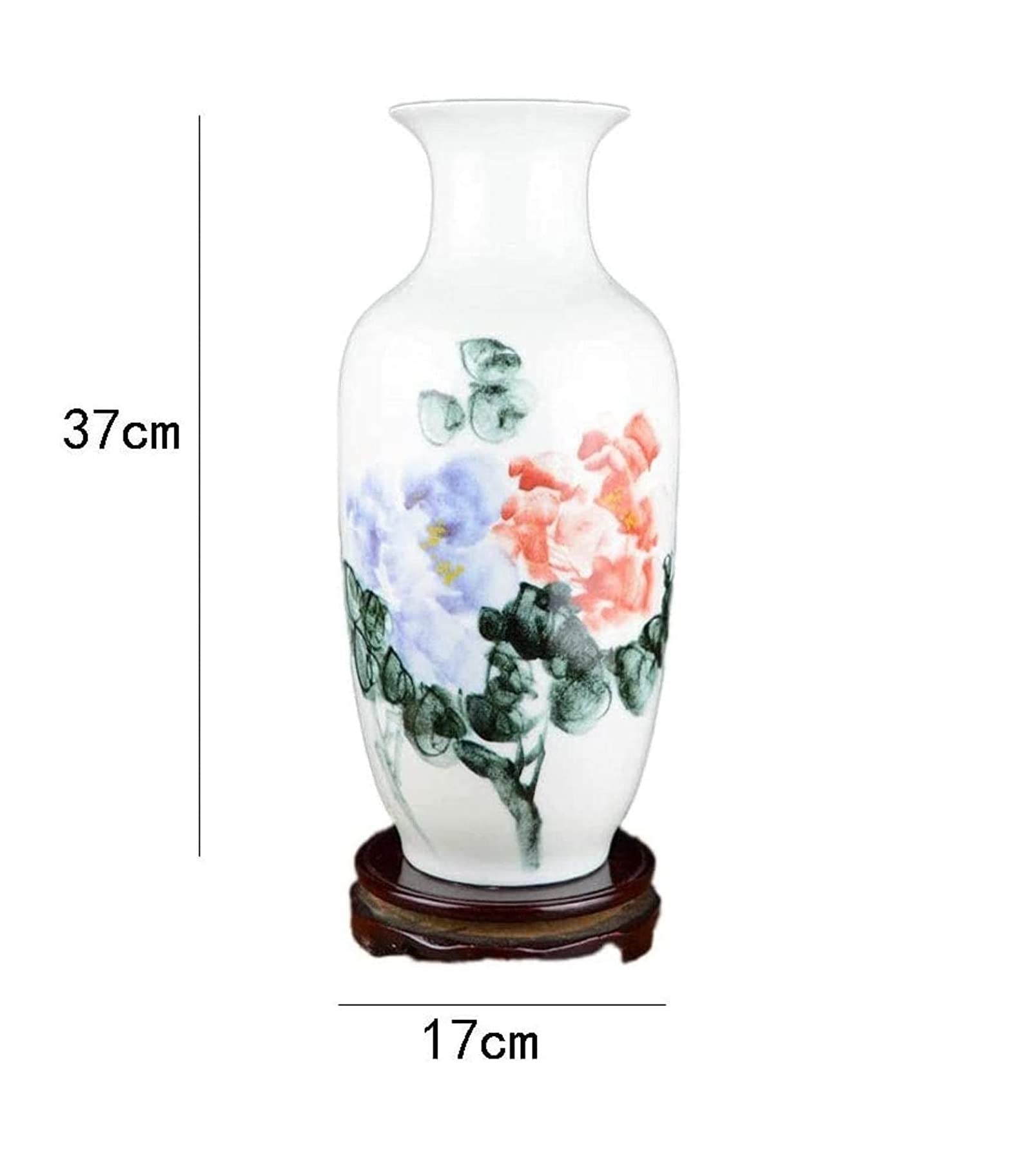 Vasen Vase aus Keramik, handgefertigt, drehbarer Sockel, Pfingstrosenmuster, Balkon, Schlafzimmer, Dekorationen (37 x 17 cm) for Blumen Deko