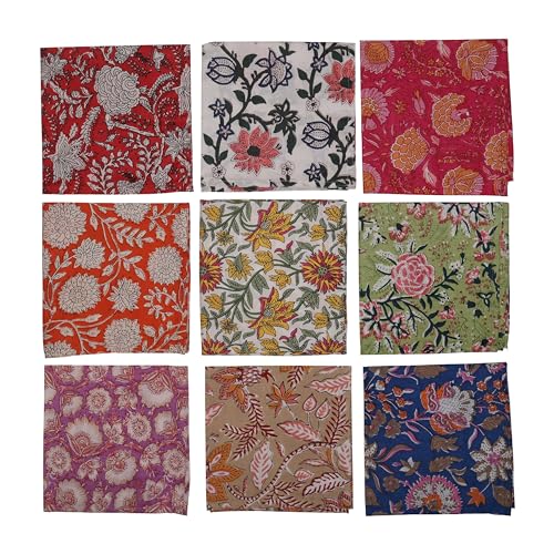 Marubhumi 10 Pc Cotton Cloth Napkins- Hand Block Print, Eco-Friendly, Dinner Napkins, Floral,Hand Made Size 16x16 Inch Printed Home Decor Multicolored
